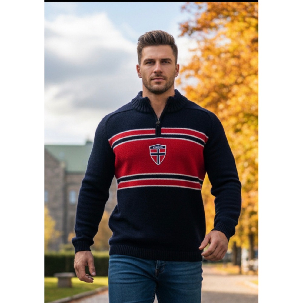 Vintage Dale of Norway Quarter Zip Sweater Navy Red Nordic Preppy Norge Patch S